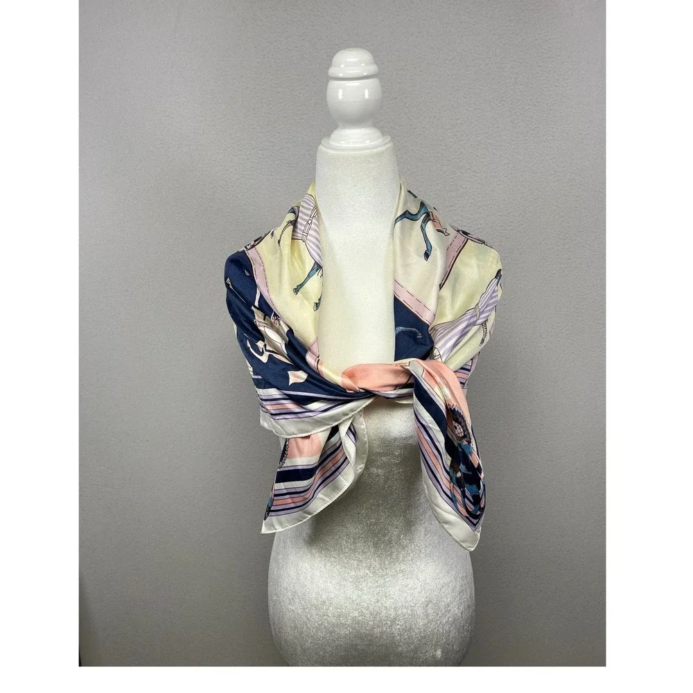 Equestrian Chic Women 35x35‎ Multicolor Horse Print Square Scarf 90x90cm